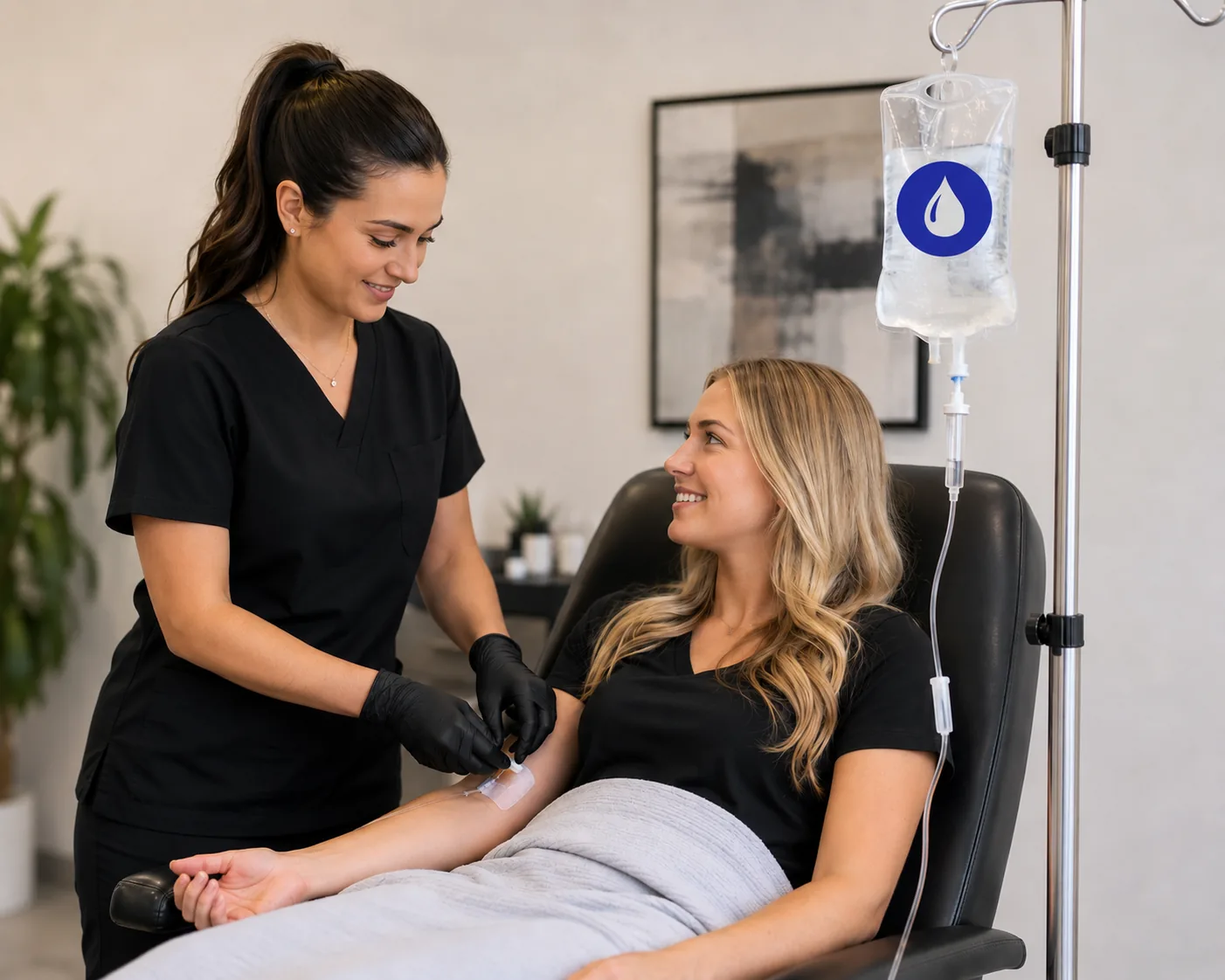 IV nurse assisting a client